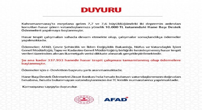 Depremzedelere destek ödemesi 